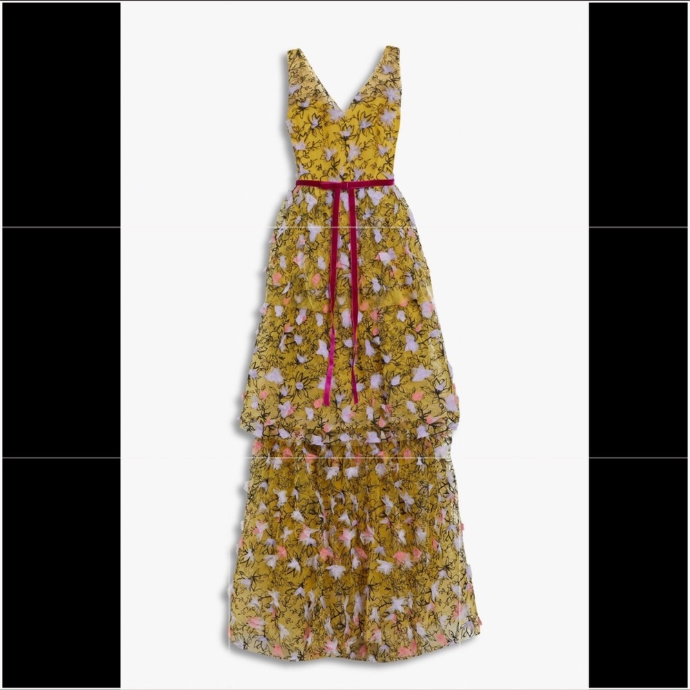 Marchessa yellow tulle appliqué gown - Picture 2 of 8